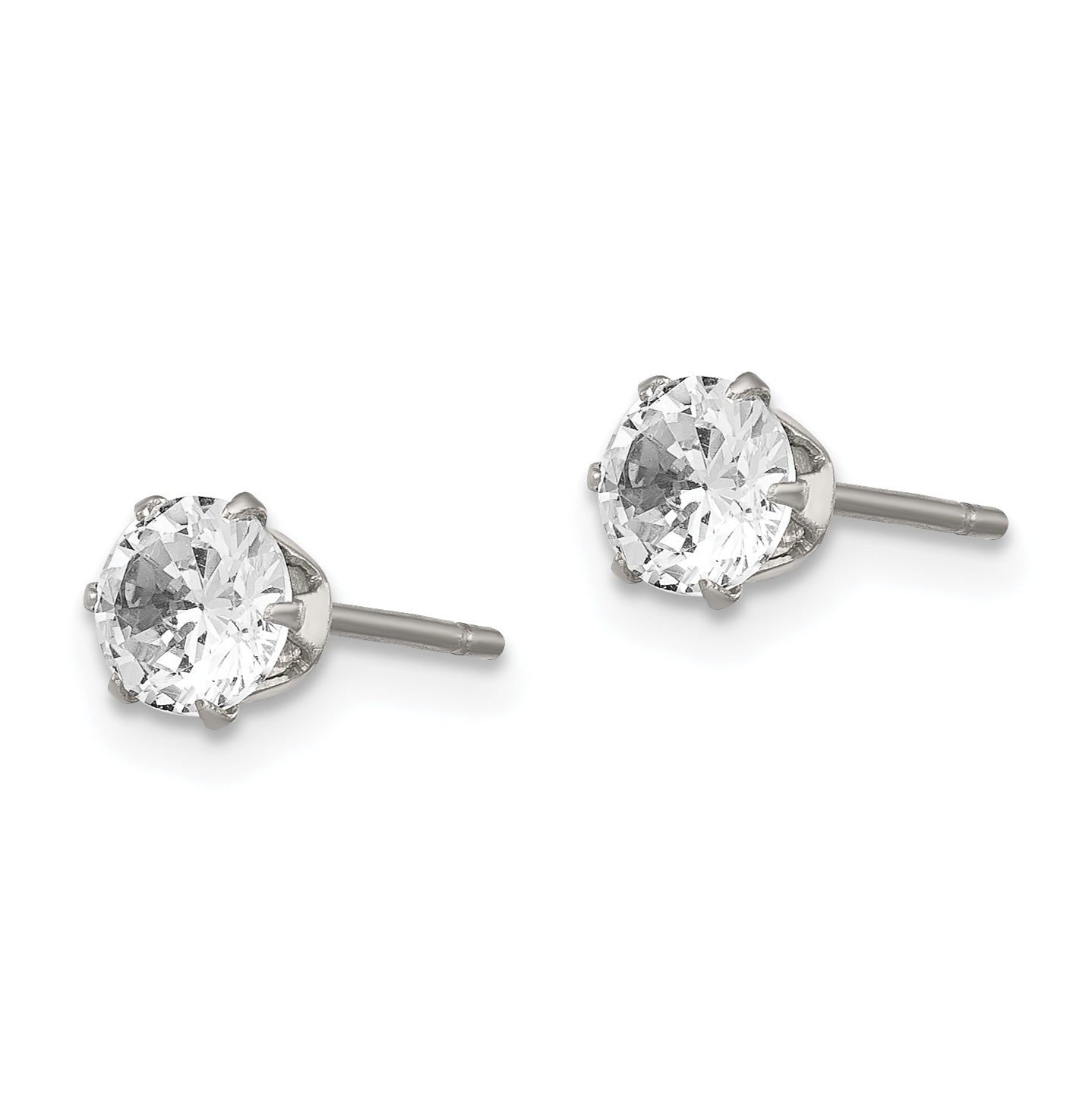 Stainless Steel Chisel Polished 5mm Round Cz Stud Post Earrings