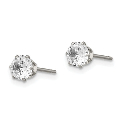 Stainless Steel Chisel Polished 5mm Round Cz Stud Post Earrings