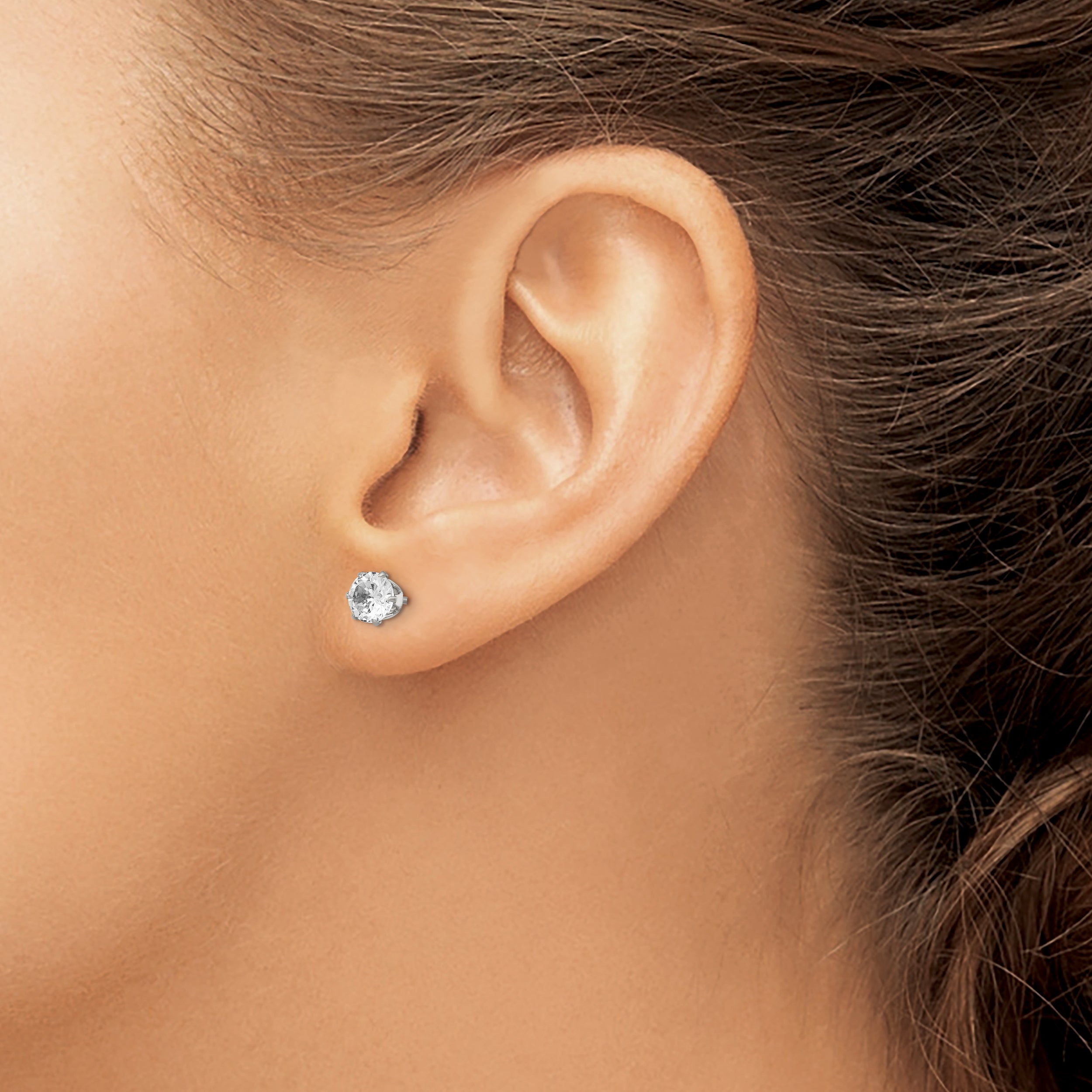 Stainless Steel Chisel Polished 5mm Round Cz Stud Post Earrings