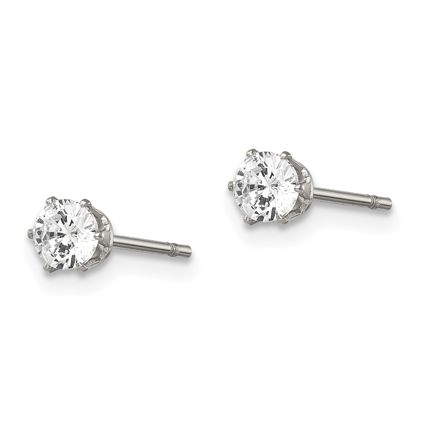 Stainless Steel Chisel Polished 4mm Round Cz Stud Post Earrings