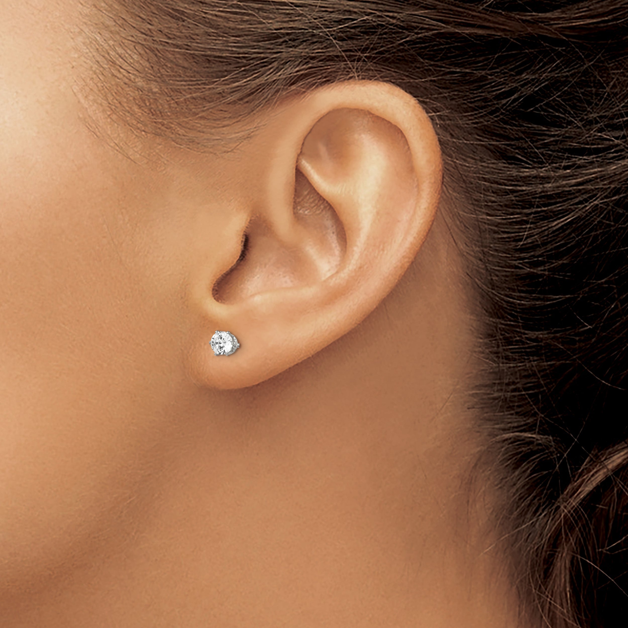 Stainless Steel Chisel Polished 4mm Round Cz Stud Post Earrings