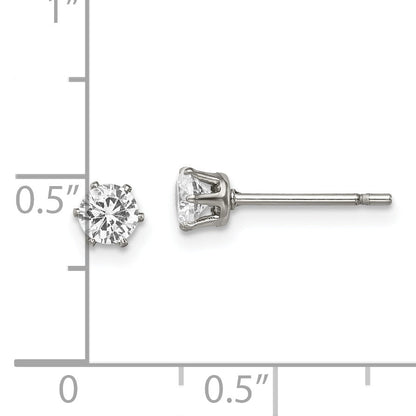 Stainless Steel Chisel Polished 4mm Round Cz Stud Post Earrings