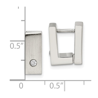 Stainless Steel Chisel Brushed And Polished With Cz 5mm Hinged Square Hoop Earrings