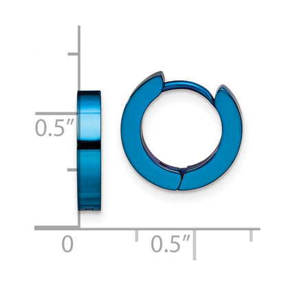 Stainless Steel Chisel Brushed Blue Ip-Plated 2mm Hinged Hoop Earrings