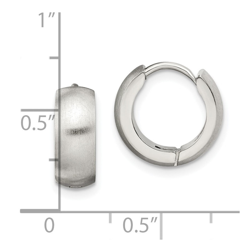 Stainless Steel Chisel Brushed And Polished Round 5mm Hinged Hoop Earrings