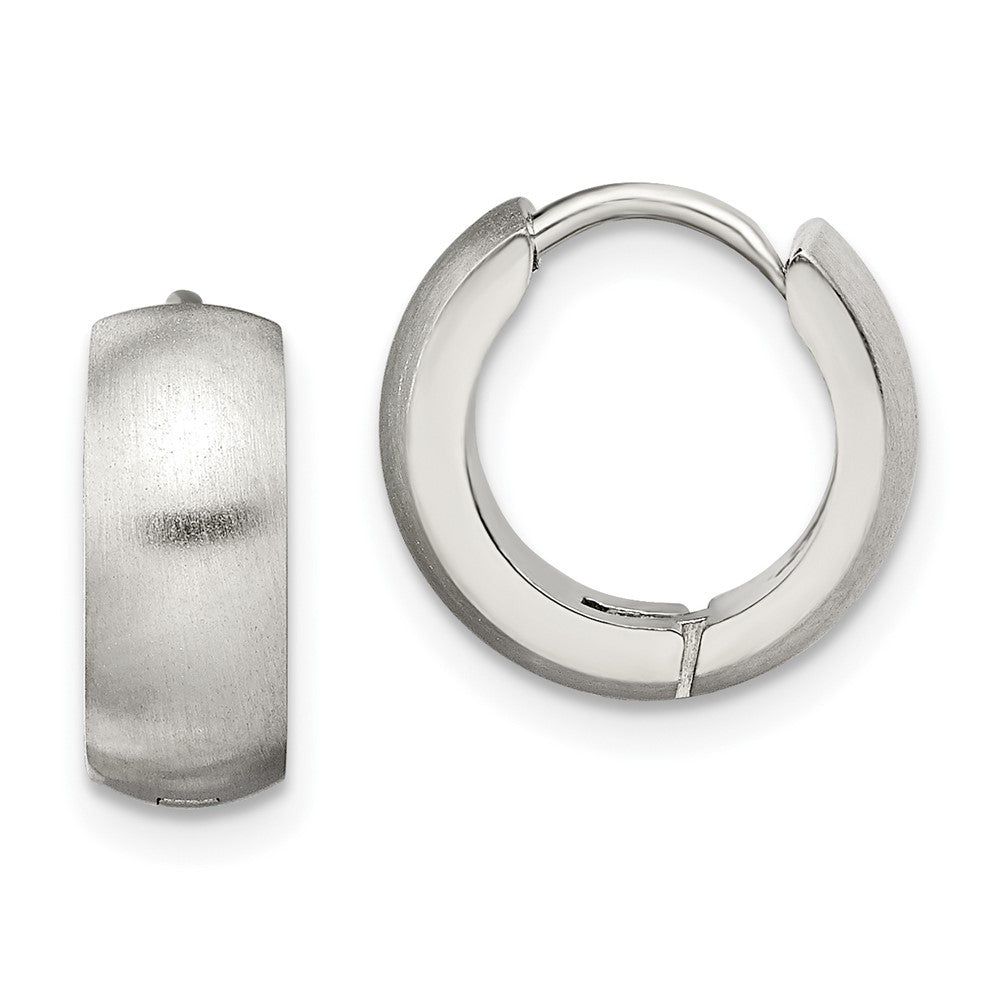 Stainless Steel Chisel Brushed And Polished Round 5mm Hinged Hoop Earrings