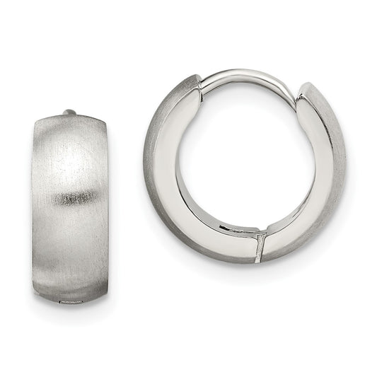 Stainless Steel Chisel Brushed And Polished Round 5mm Hinged Hoop Earrings