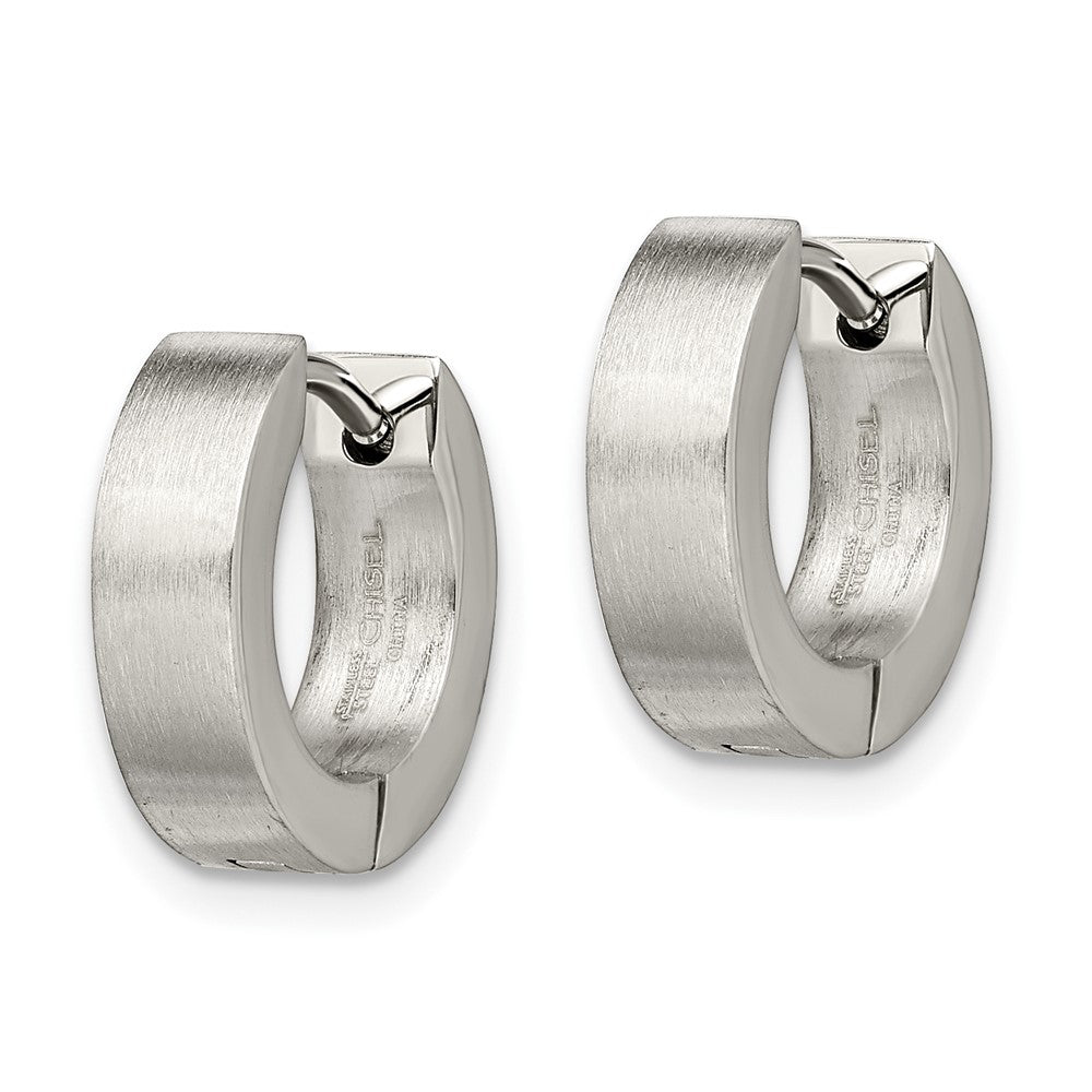 Stainless Steel Chisel Brushed And Polished Round 4mm Hinged Hoop Earrings