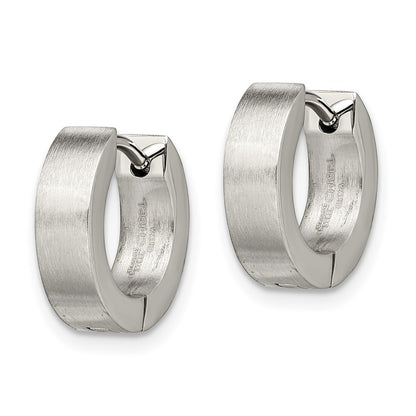 Stainless Steel Chisel Brushed And Polished Round 4mm Hinged Hoop Earrings