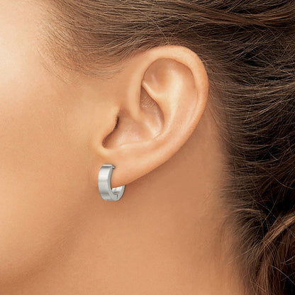 Stainless Steel Chisel Brushed And Polished Round 4mm Hinged Hoop Earrings