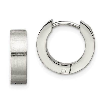 Stainless Steel Chisel Brushed And Polished Round 4mm Hinged Hoop Earrings