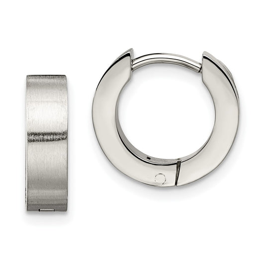 Stainless Steel Chisel Brushed And Polished Round 4mm Hinged Hoop Earrings