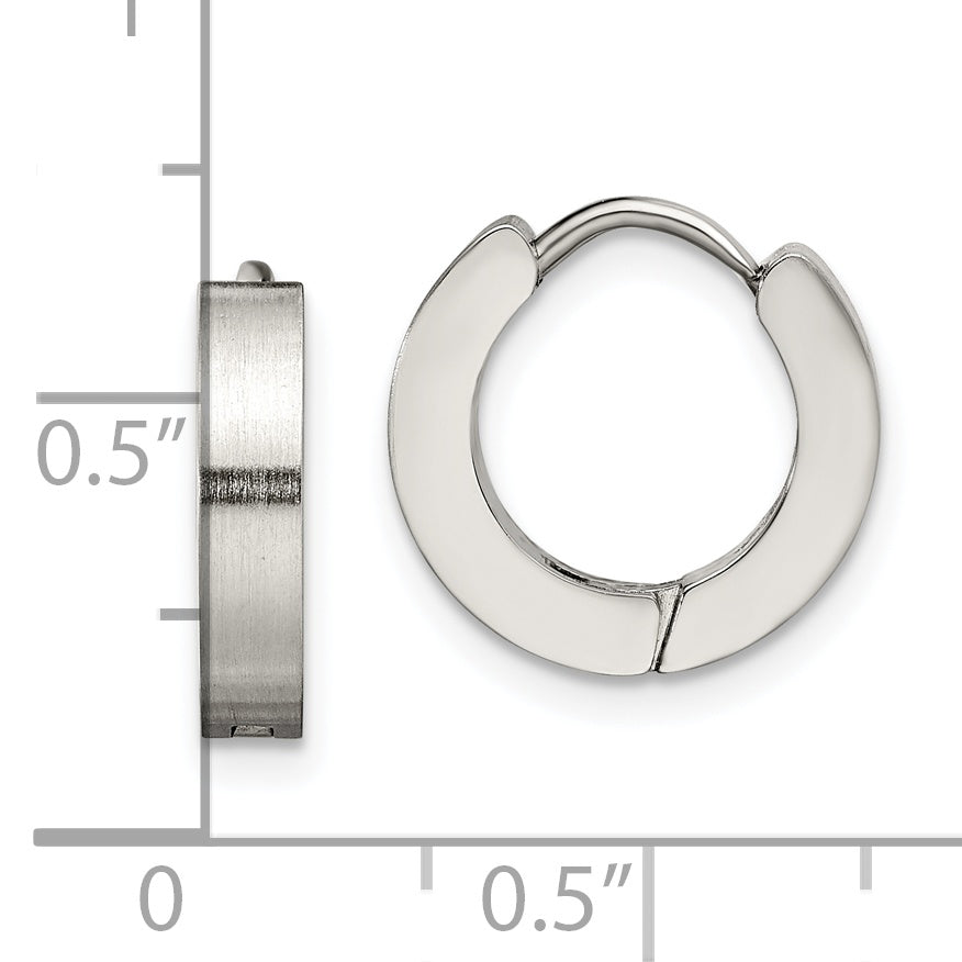 Stainless Steel Chisel Brushed And Polished 3mm Hinged Hoop Earrings