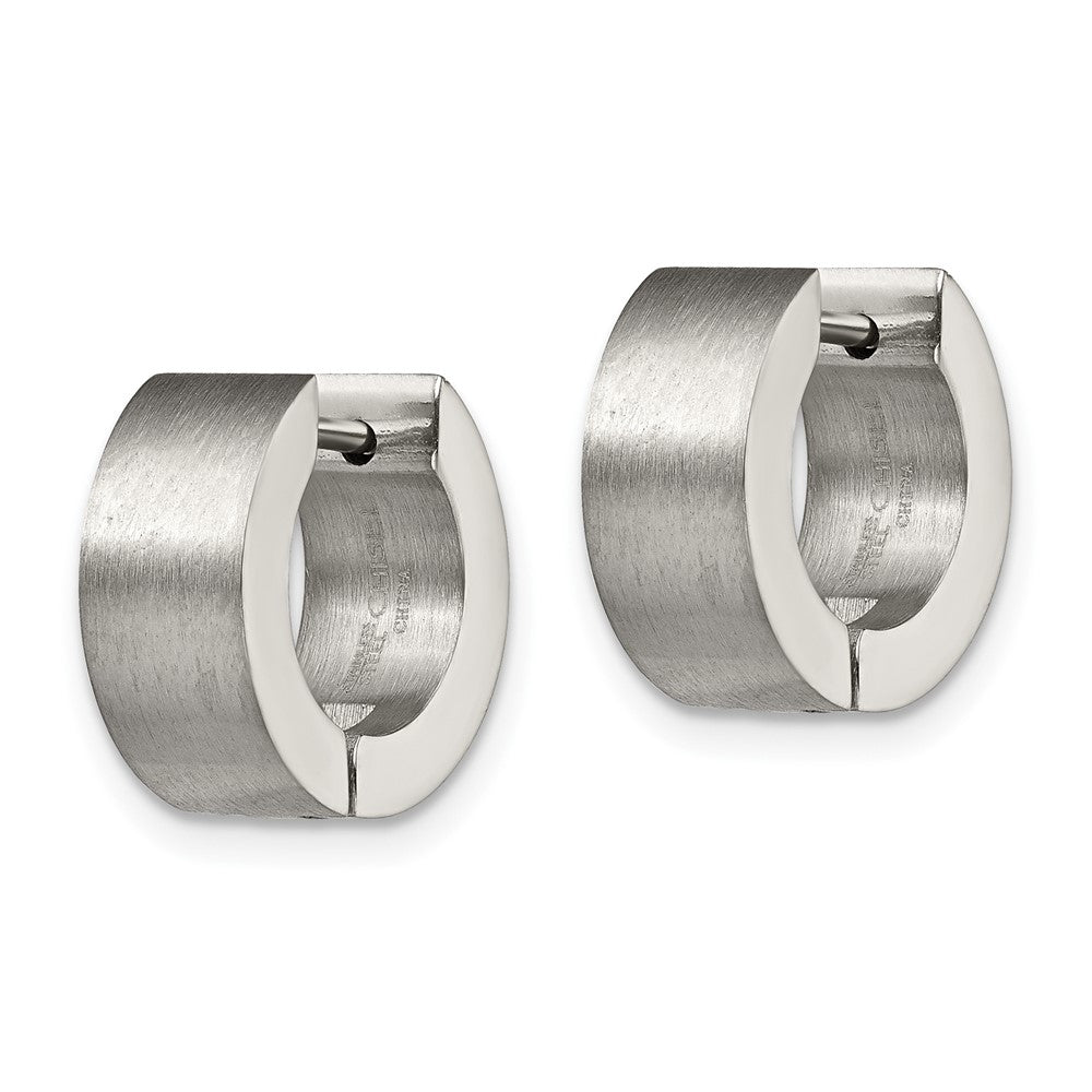 Stainless Steel Chisel Brushed Round 5mm Hinged Hoop Earrings