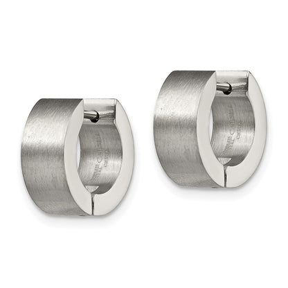 Stainless Steel Chisel Brushed Round 5mm Hinged Hoop Earrings