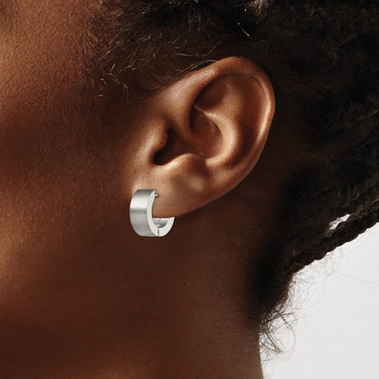 Stainless Steel Chisel Brushed Round 5mm Hinged Hoop Earrings