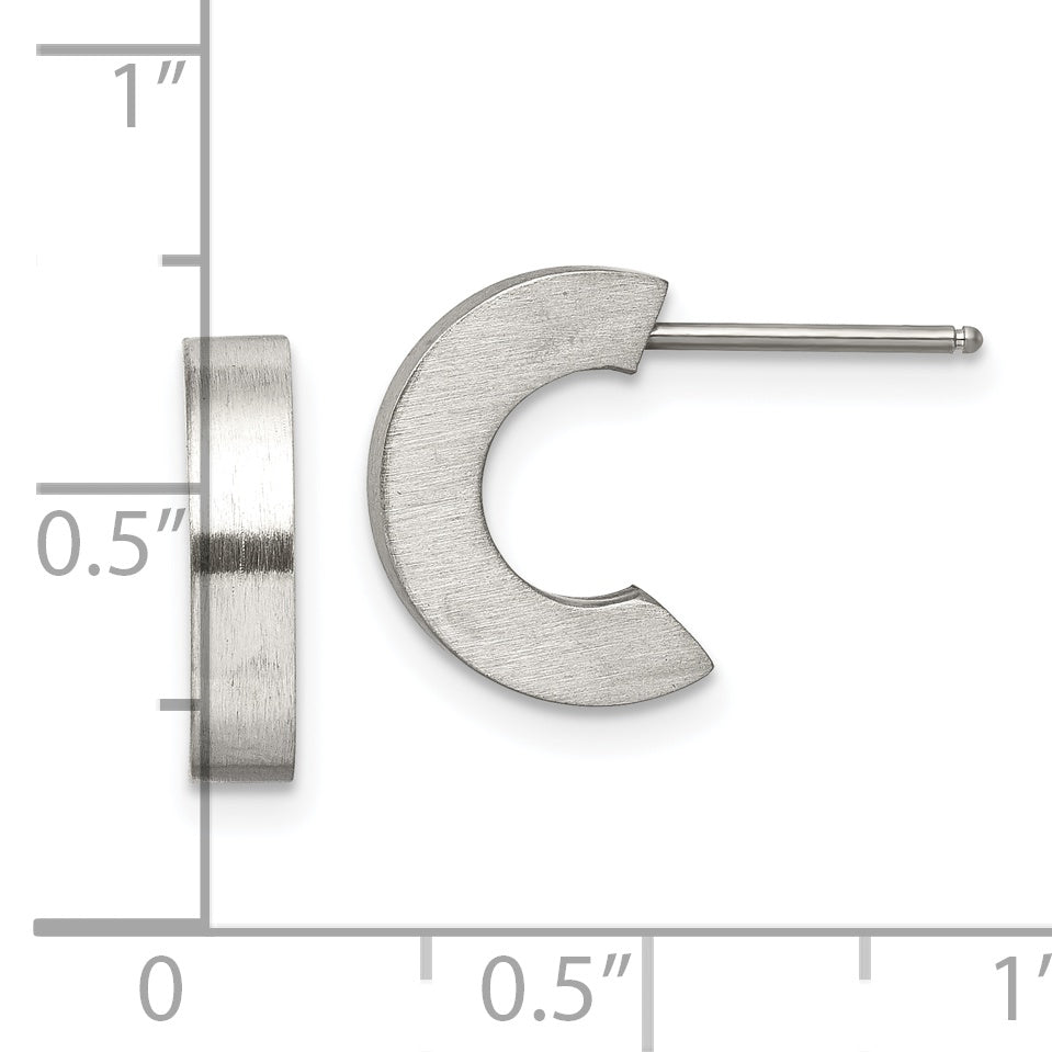 Stainless Steel Chisel Brushed J Hoop Post Earrings