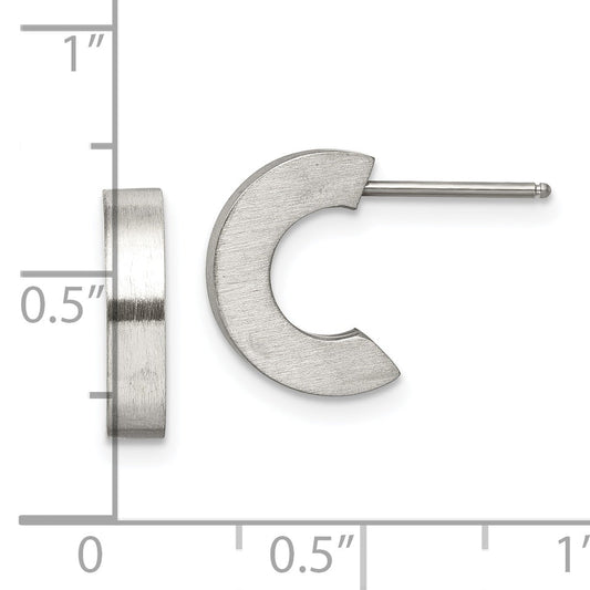 Stainless Steel Chisel Brushed J Hoop Post Earrings