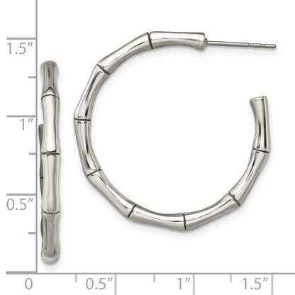 Stainless Steel Chisel Polished Bamboo Design J Hoop Post Earrings