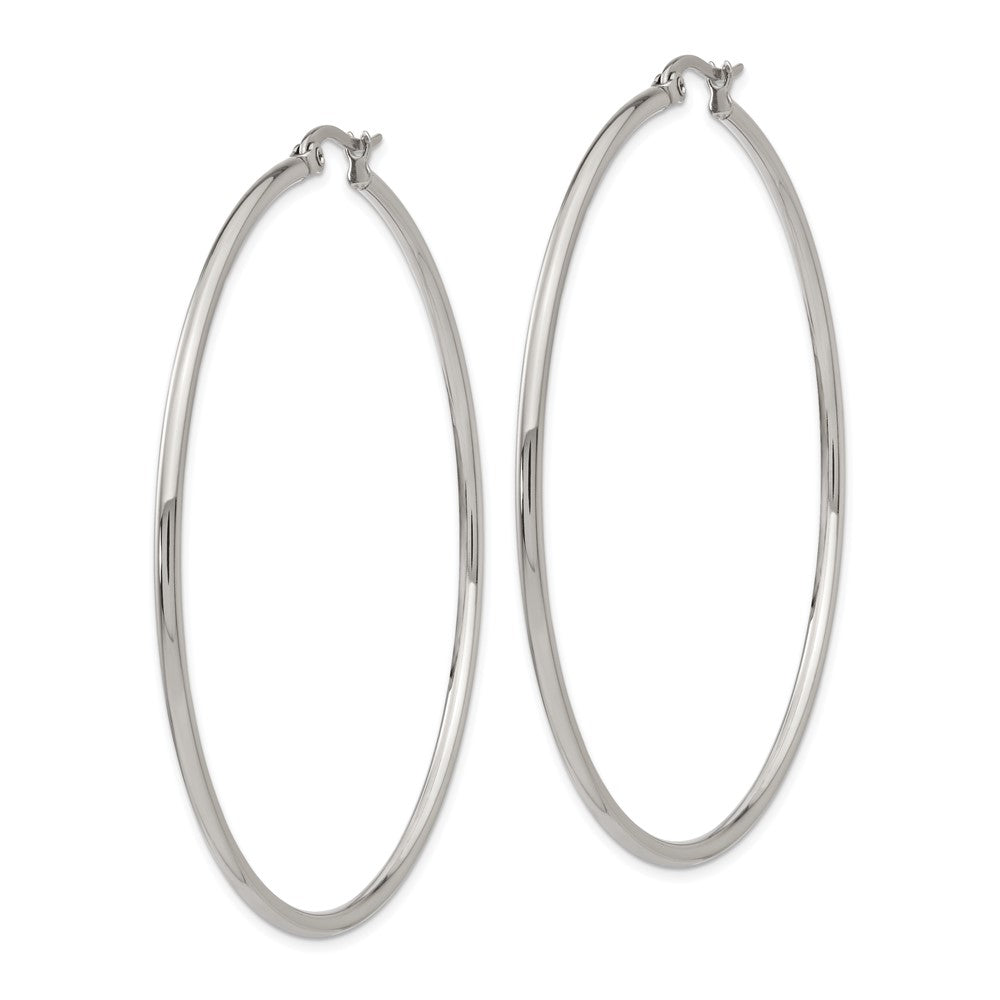 Stainless Steel Chisel Polished 60mm Diameter 2mm Hoop Earrings