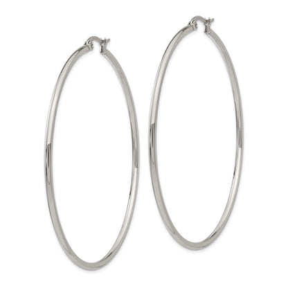 Stainless Steel Chisel Polished 60mm Diameter 2mm Hoop Earrings