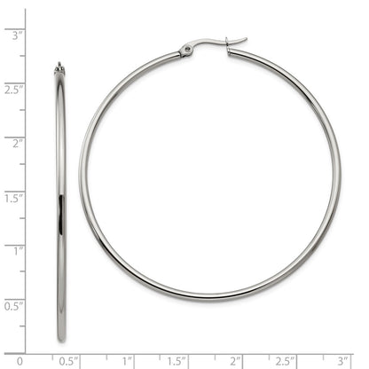 Stainless Steel Chisel Polished 60mm Diameter 2mm Hoop Earrings