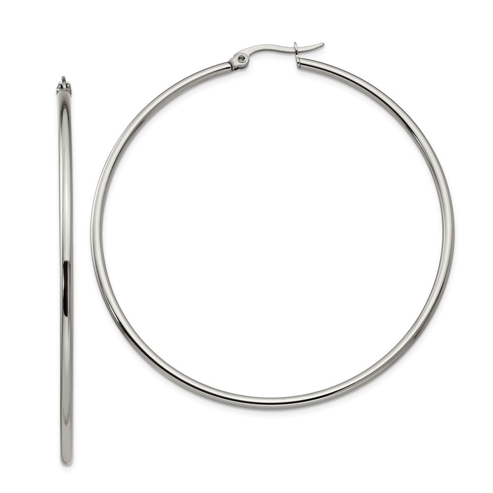 Stainless Steel Chisel Polished 60mm Diameter 2mm Hoop Earrings