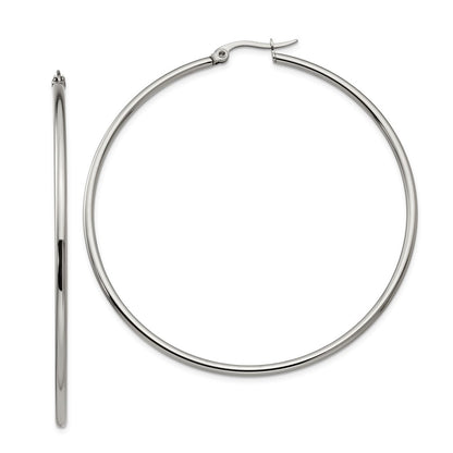 Stainless Steel Chisel Polished 60mm Diameter 2mm Hoop Earrings