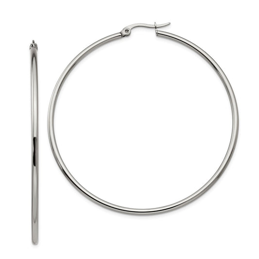 Stainless Steel Chisel Polished 60mm Diameter 2mm Hoop Earrings