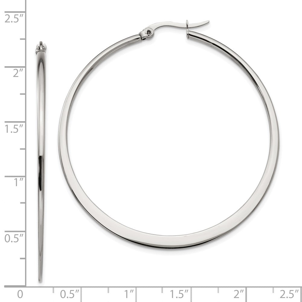 Stainless Steel Chisel Polished 50mm Diameter Hoop Earrings