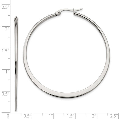 Stainless Steel Chisel Polished 50mm Diameter Hoop Earrings