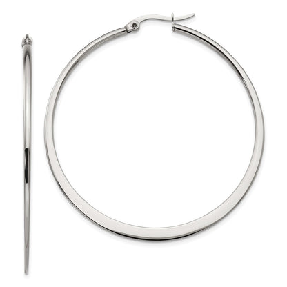Stainless Steel Chisel Polished 50mm Diameter Hoop Earrings