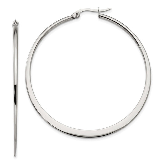 Stainless Steel Chisel Polished 50mm Diameter Hoop Earrings