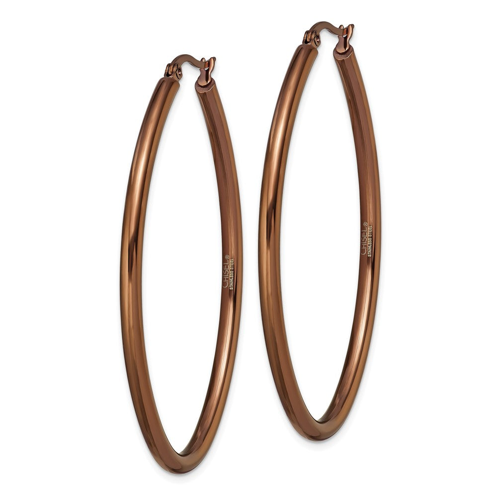 Stainless Steel Chisel Polished Brown Ip-Plated 55mm Diameter 3mm Oval Hoop Earrings