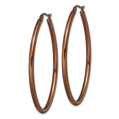 Stainless Steel Chisel Polished Brown Ip-Plated 55mm Diameter 3mm Oval Hoop Earrings