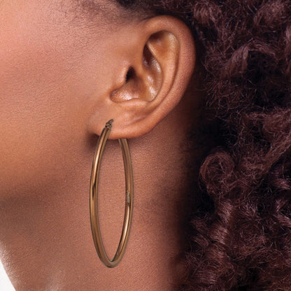 Stainless Steel Chisel Polished Brown Ip-Plated 55mm Diameter 3mm Oval Hoop Earrings