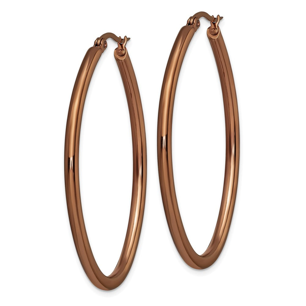 Stainless Steel Chisel Polished Brown Ip-Plated 50mm Diameter 3mm Oval Hoop Earrings