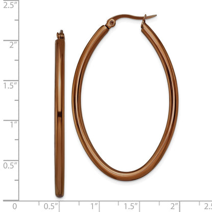 Stainless Steel Chisel Polished Brown Ip-Plated 50mm Diameter 3mm Oval Hoop Earrings