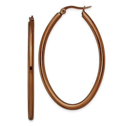 Stainless Steel Chisel Polished Brown Ip-Plated 50mm Diameter 3mm Oval Hoop Earrings