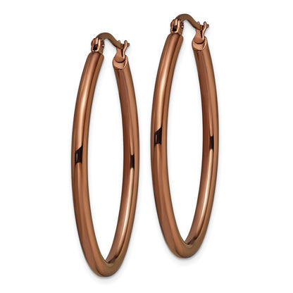 Stainless Steel Chisel Polished Brown Ip-Plated 40mm Diameter 3mm Oval Hoop Earrings