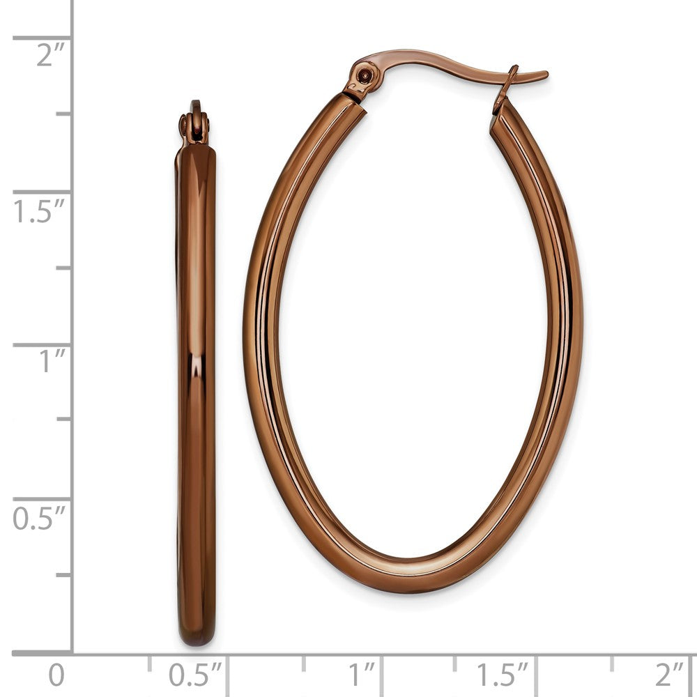 Stainless Steel Chisel Polished Brown Ip-Plated 40mm Diameter 3mm Oval Hoop Earrings