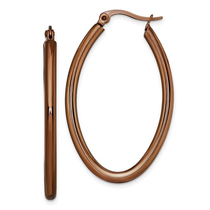Stainless Steel Chisel Polished Brown Ip-Plated 40mm Diameter 3mm Oval Hoop Earrings