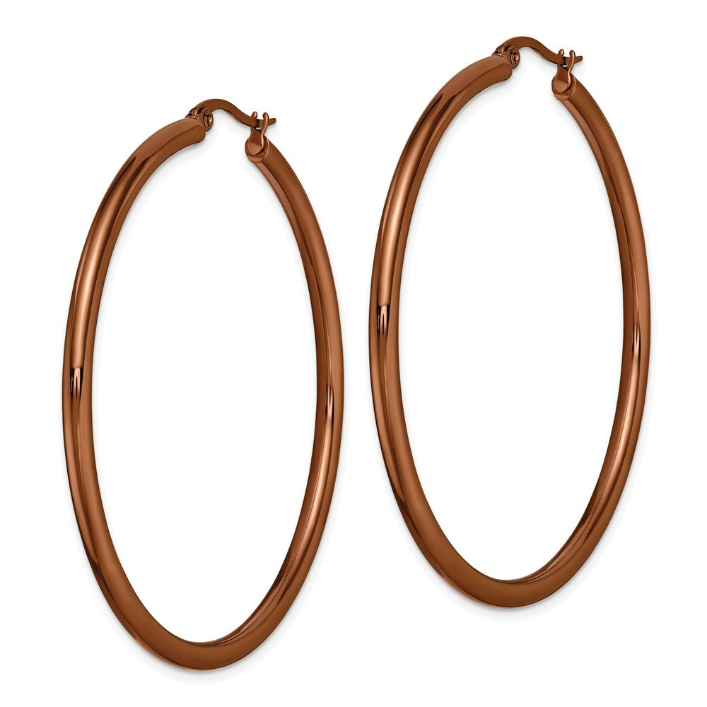 Stainless Steel Chisel Polished Brown Ip-Plated 47mm Diameter 3mm Hoop Earrings