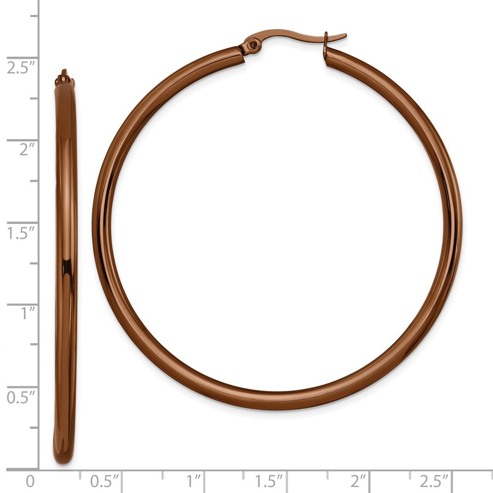 Stainless Steel Chisel Polished Brown Ip-Plated 47mm Diameter 3mm Hoop Earrings