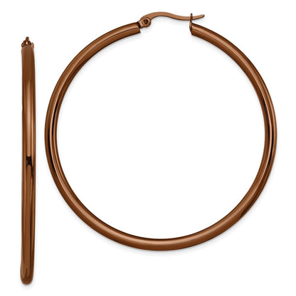 Stainless Steel Chisel Polished Brown Ip-Plated 47mm Diameter 3mm Hoop Earrings