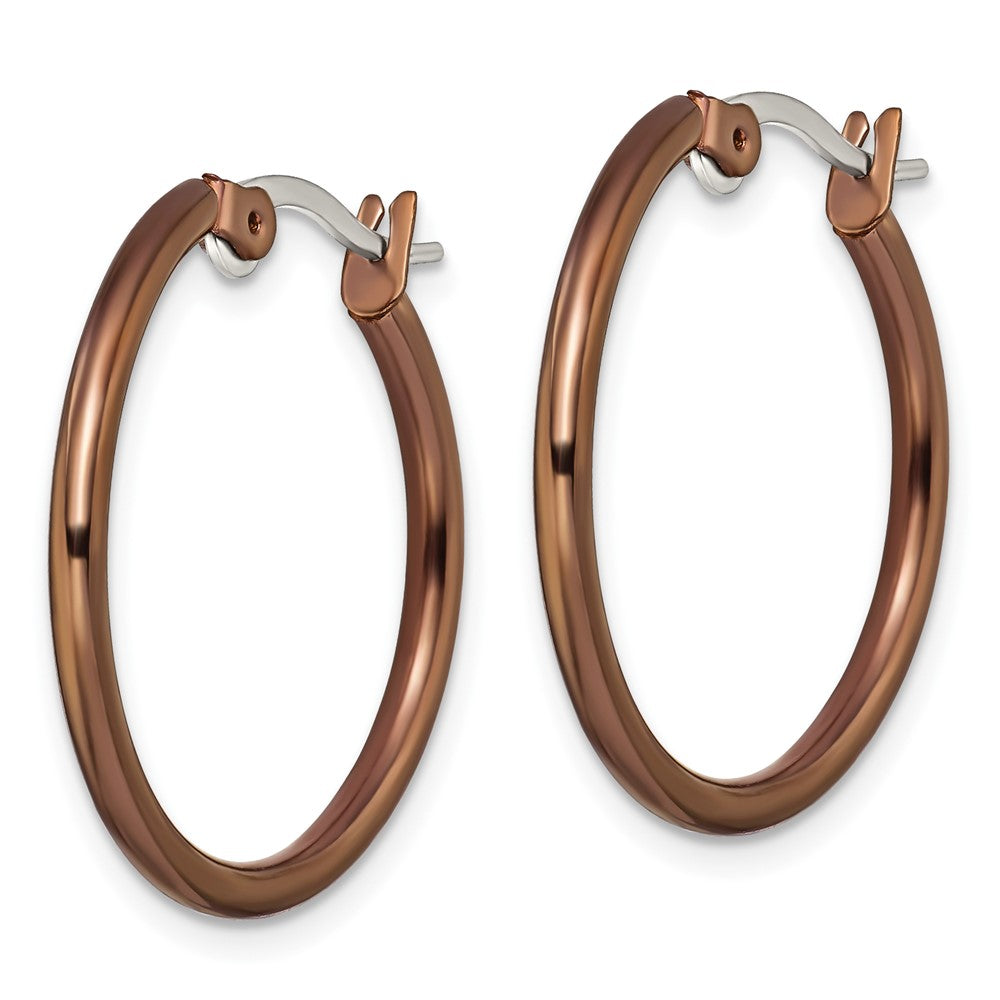 Stainless Steel Chisel Polished Brown Ip-Plated 26mm Diameter 2mm Hoop Earrings