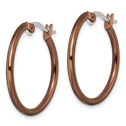 Stainless Steel Chisel Polished Brown Ip-Plated 26mm Diameter 2mm Hoop Earrings