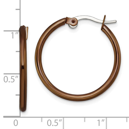 Stainless Steel Chisel Polished Brown Ip-Plated 26mm Diameter 2mm Hoop Earrings