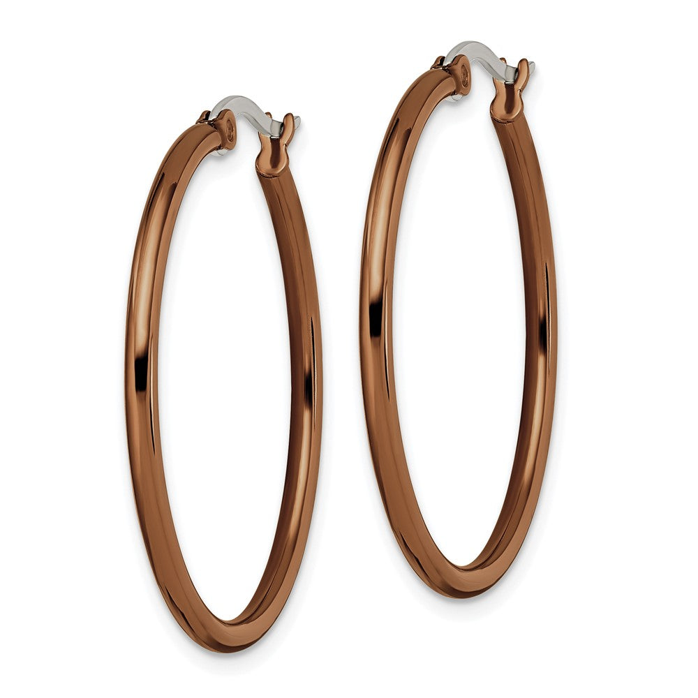 Stainless Steel Chisel Polished Brown Ip-Plated 32mm Diameter 2mm Hoop Earrings