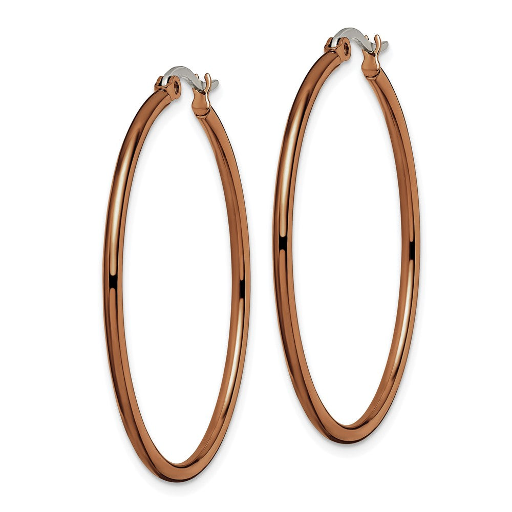 Stainless Steel Chisel Polished Brown Ip-Plated 40mm Diameter 2mm Hoop Earrings